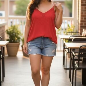 Red Lace Trim Cami Top